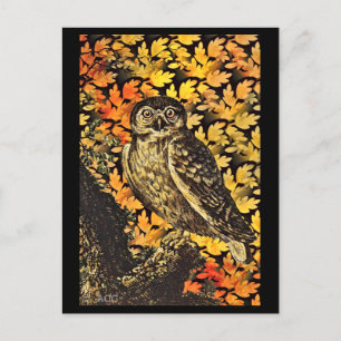 Halloween Uggla Autumn Foliage Vykort