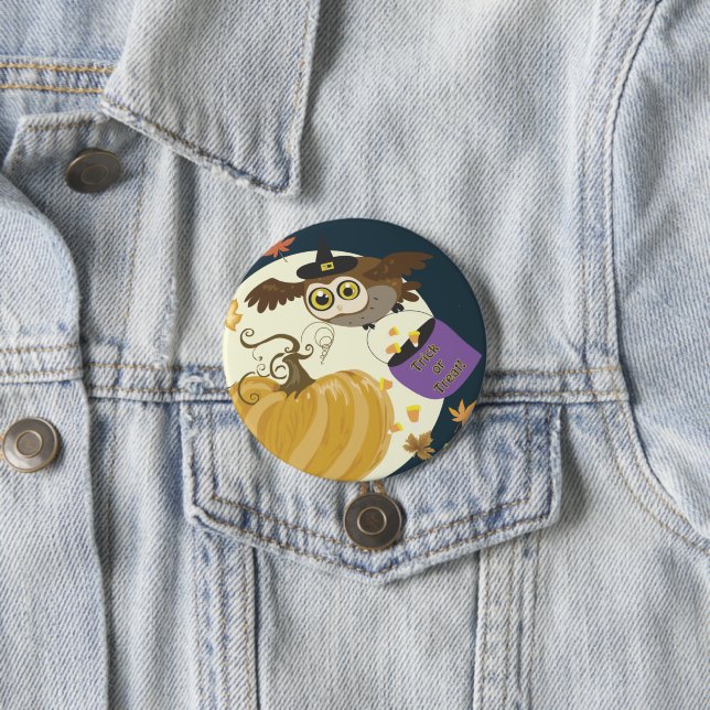 Halloween Uggla Bus eller godis! Knapp (In Situ)