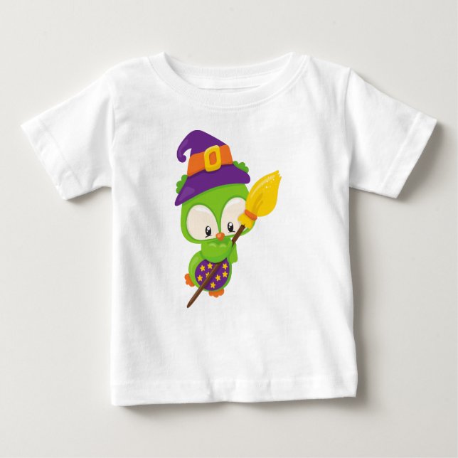 Halloween Uggla, Cute Uggla, Grönt Uggla, Witch Br T Shirt (Framsida)