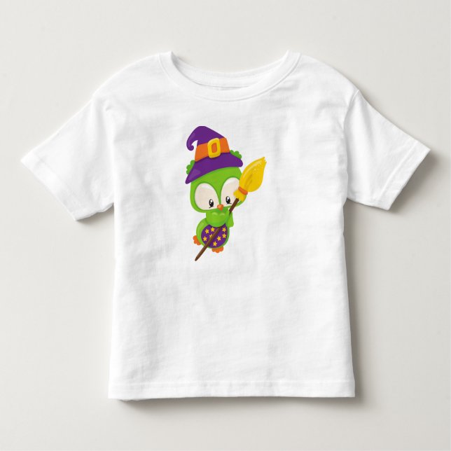 Halloween Uggla, Cute Uggla, Grönt Uggla, Witch Br T Shirt (Framsida)