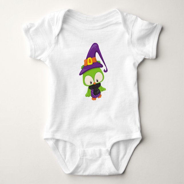 Halloween Uggla, Cute Uggla, Grönt Uggla, Witch Ha T Shirt (Framsida)