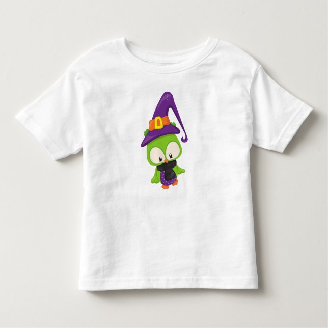 Halloween Uggla, Cute Uggla, Grönt Uggla, Witch Ha T Shirt (Framsida)