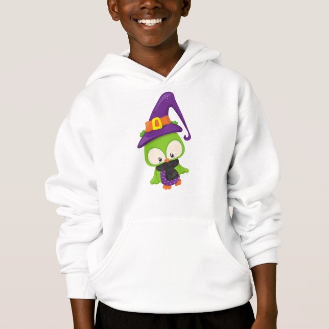 Halloween Uggla, Cute Uggla, Grönt Uggla, Witch Ha T Shirt (Framsida)