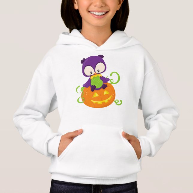Halloween Uggla, Cute Uggla, Lila Uggla, Pumpkin T Shirt (Framsida)
