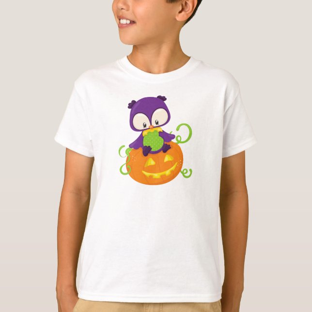 Halloween Uggla, Cute Uggla, Lila Uggla, Pumpkin T Shirt (Framsida)