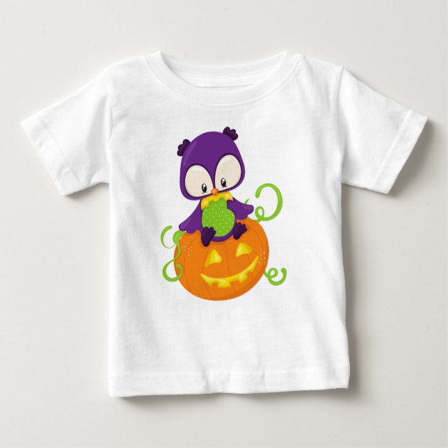 Halloween Uggla, Cute Uggla, Lila Uggla, Pumpkin T Shirt (Framsida)