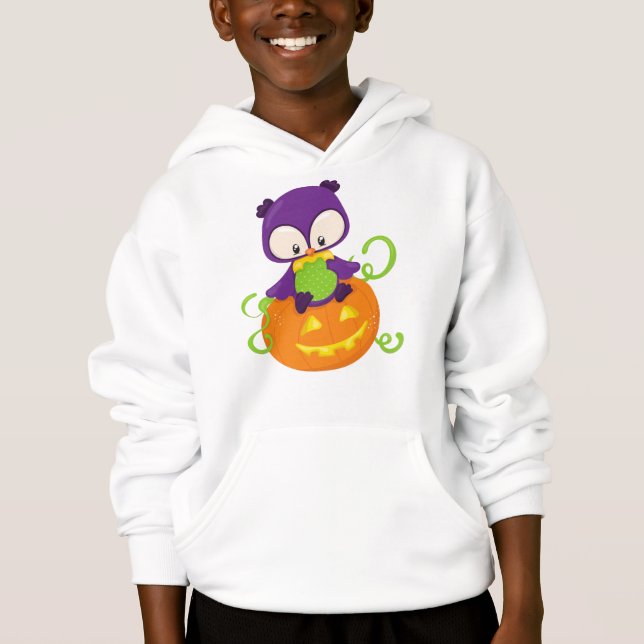Halloween Uggla, Cute Uggla, Lila Uggla, Pumpkin T Shirt (Framsida)
