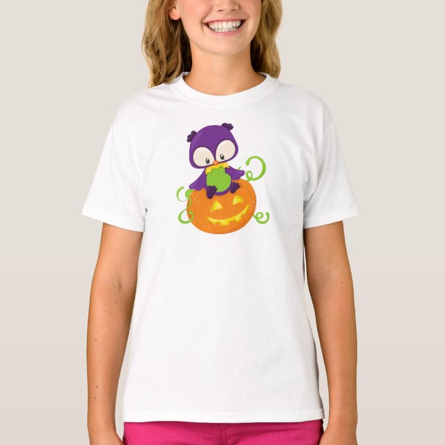 Halloween Uggla, Cute Uggla, Lila Uggla, Pumpkin T Shirt (Framsida)