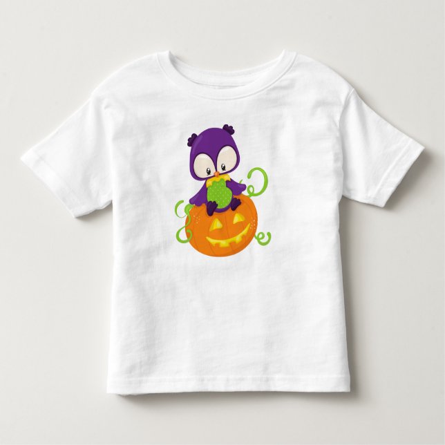 Halloween Uggla, Cute Uggla, Lila Uggla, Pumpkin T Shirt (Framsida)