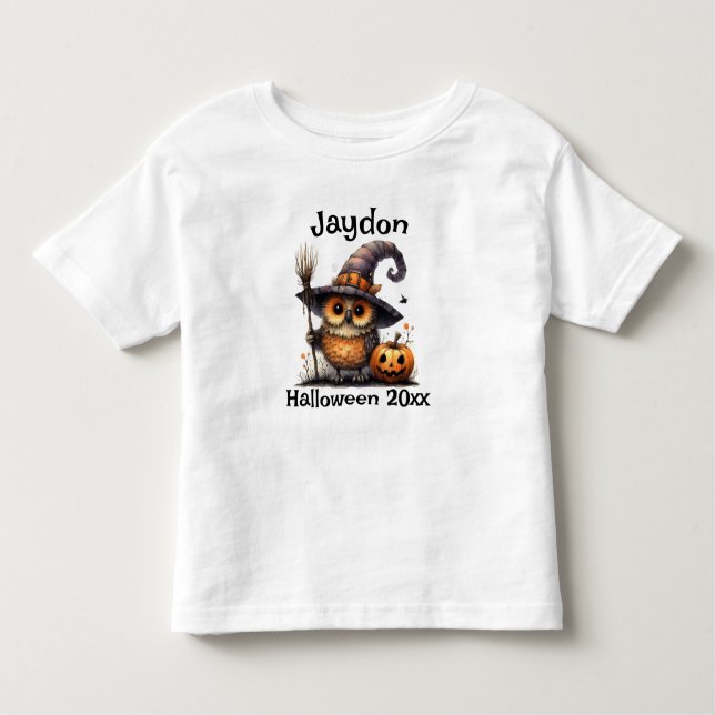Halloween Uggla i ett Witch Hat Personalize T Shirt (Framsida)