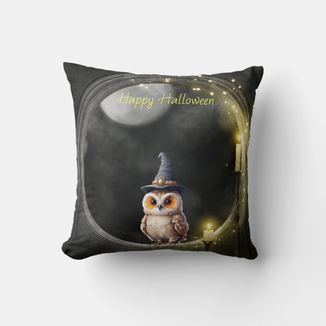 Halloween Uggla i Round Torn Window Kudde (Framsida)
