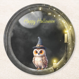 Halloween Uggla i Round Torn Window Underlägg Papper Rund