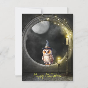 Halloween Uggla i Round Torn Window Vykort