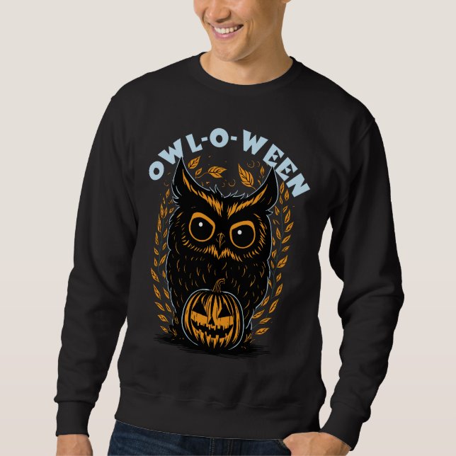 Halloween Uggla Lång Ärmad Tröja (Framsida)