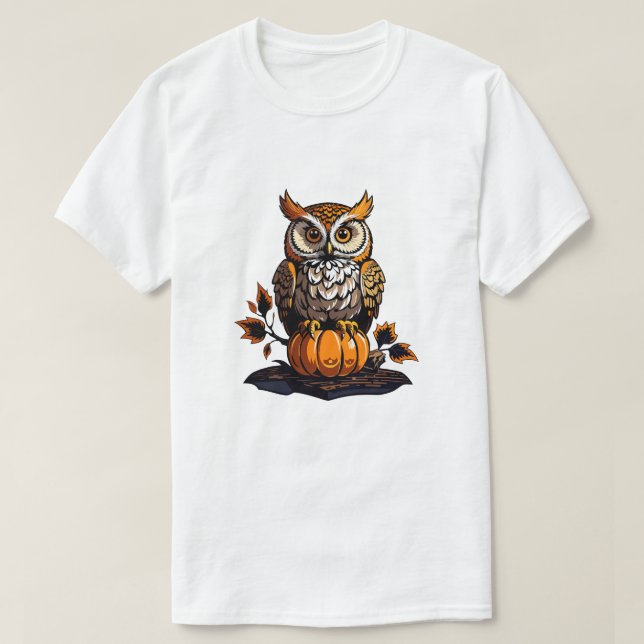 Halloween Uggla med pumkin T Shirt (Design framsida)