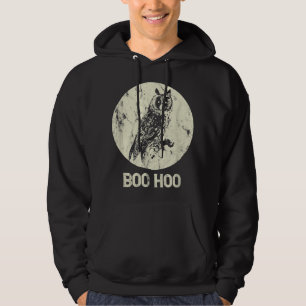 Halloween Uggla Retro Full Moon Boo Distress Gift Hoodie