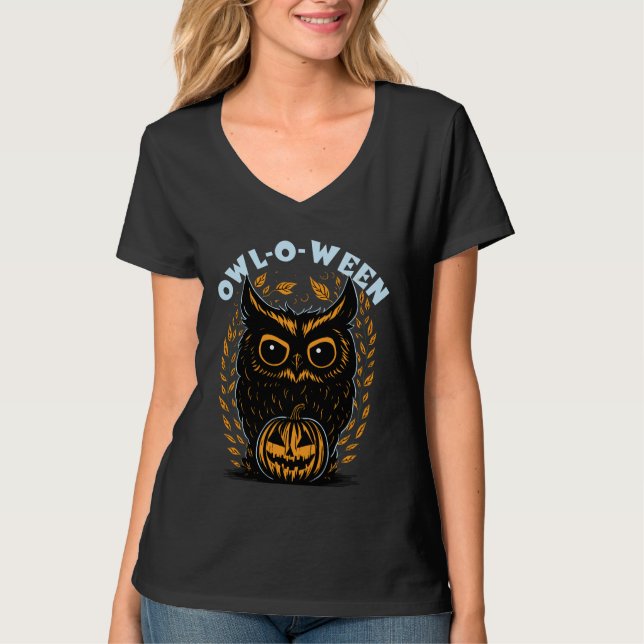 Halloween-uggla T Shirt (Framsida)