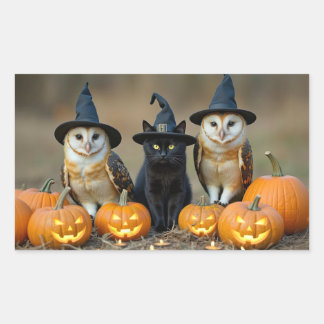 Halloween Ugglor och Svart Katt Jack O Lantern Rektangulärt Klistermärke