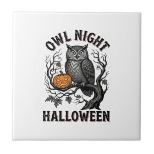 Halloween-uggltröja Vintage spöklik fågel fest Des Kakelplatta