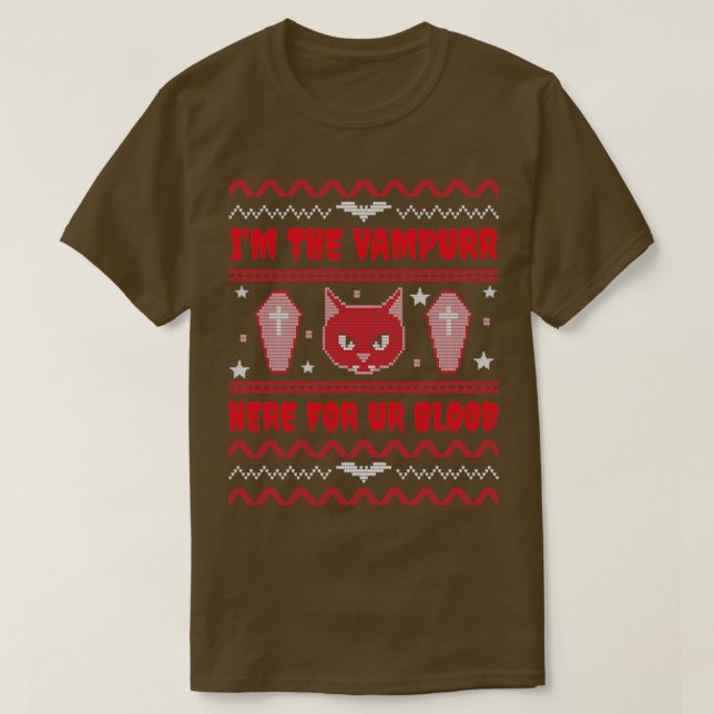 Halloween Ugly Sweater Creepy Cat T Shirt (Design framsida)