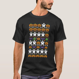 Halloween Ugly Sweater Pixel Ghost Mönster Spooky T Shirt