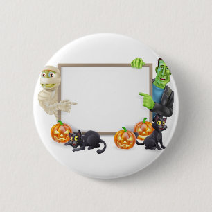 Halloween undertecknar med mamman och Frankenstein Knapp