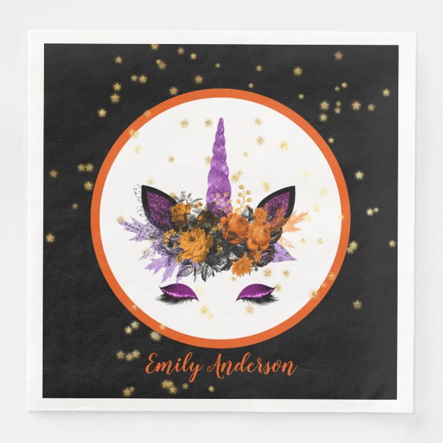 Halloween Unicorn Ansikte Flick kalas Lila Pappersservett (Framsida)