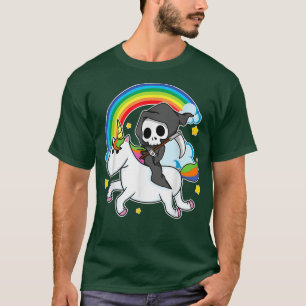 Halloween Unicorn Costume Grim Reaper Riding Unico T Shirt