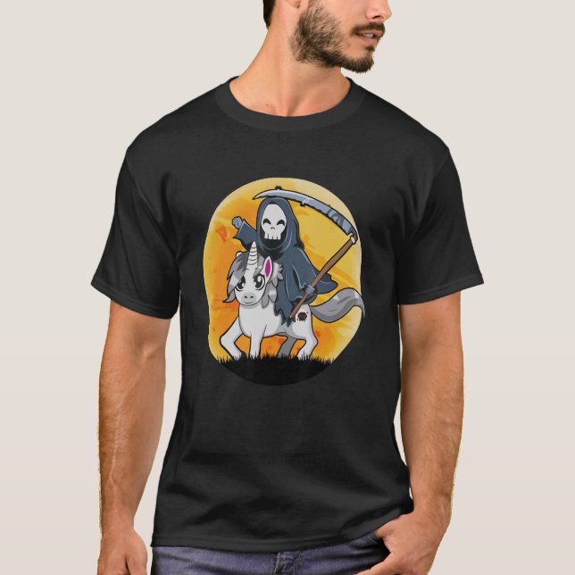 Halloween Unicorn Ghost Scary Skeleton T Shirt (Framsida)