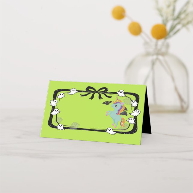 Halloween Unicorn Greeting Bat Place Card Placeringskort (Framsida)