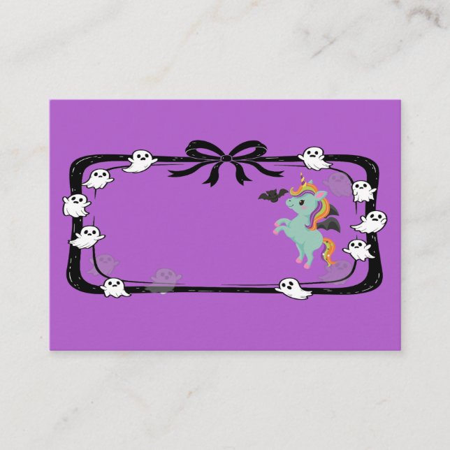 Halloween Unicorn Greeting Bat Purple Placeringskort (Framsida)