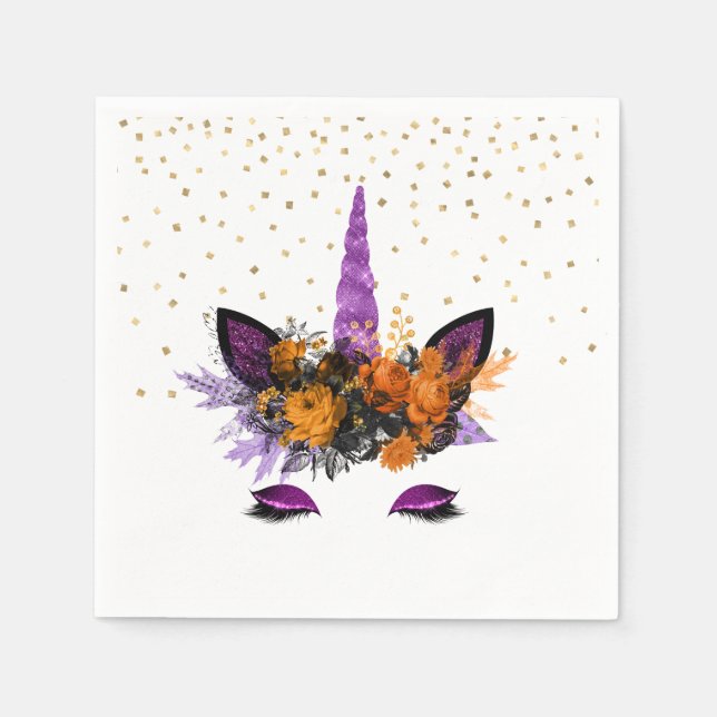 Halloween Unicorn Lila Glitter Party Pappersservett (Framsidan)