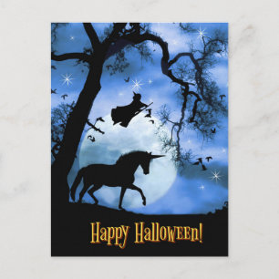 Halloween Unicorn och Witch Vykort