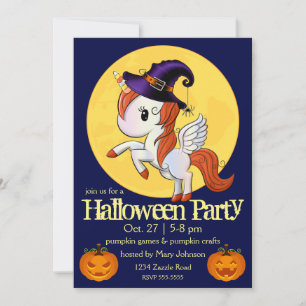 Halloween Unicorn Pegasus Witch Inbjudningar