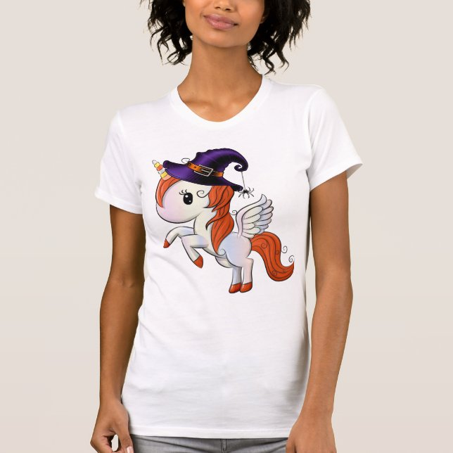 Halloween Unicorn Pegasus Witch T Shirt (Framsida)