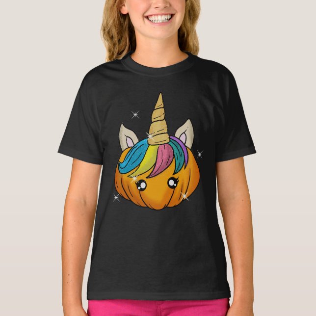 Halloween Unicorn Pumpkin T Shirt (Framsida)