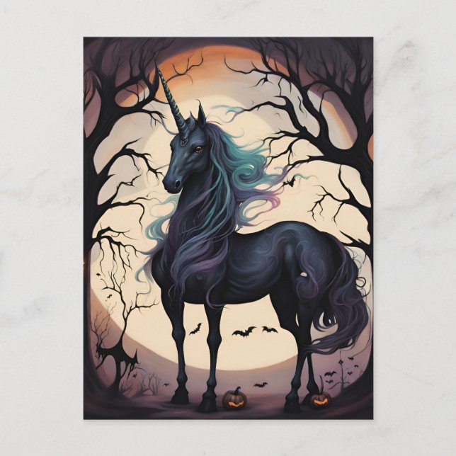 Halloween Unicorn Vykort (Framsida)