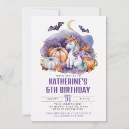 Halloween Unicorn Watercolor Födelsedagsfest Inbjudningar