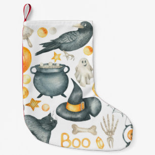 Halloween-uppsättning: fladdermus, svart katt, spi liten julstrumpa