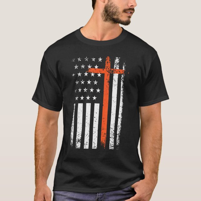 Halloween USA USA:s amerikanska Flagga Christian K T Shirt (Framsida)