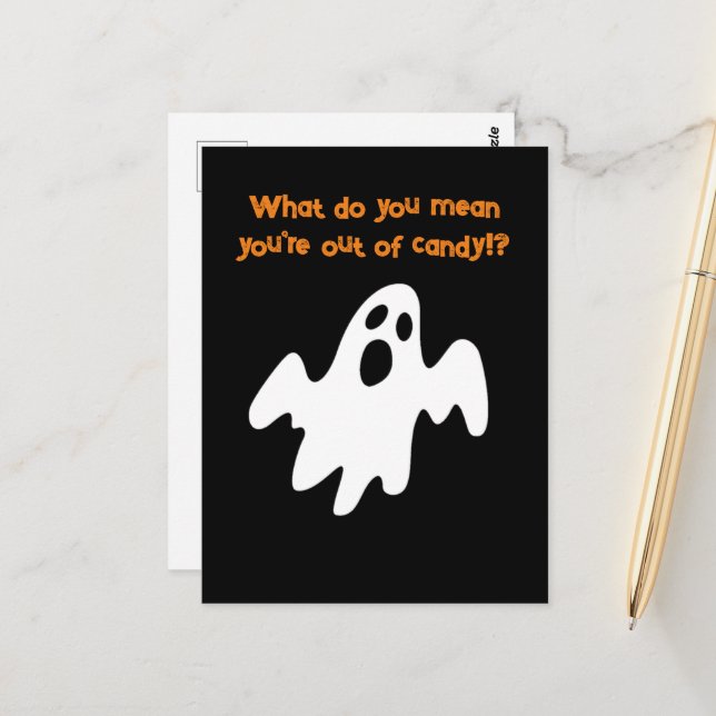 Halloween ut ur Candy Funny Ghost Vykort (Fram/Back In Situ)