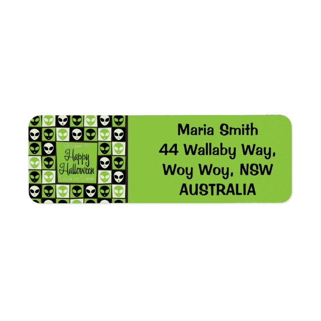 Halloween utomjordisk mosaik returadress etikett (Framsidan)