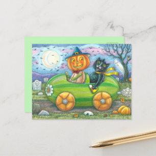 HALLOWEEN VÄG RESA, JACK OCH SVARTA KATTVÄNNER HELG VYKORT