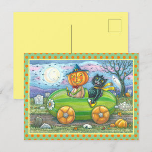 HALLOWEEN VÄG RESA, JACK OCH SVARTA KATTVÄNNER HELG VYKORT