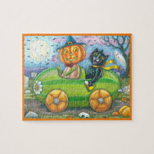 HALLOWEEN VÄG RESA, JACK OCH SVARTA KATTVÄNNER PUSSEL