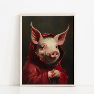 Halloween väggkonst, söt djävul gris vintage-målni poster