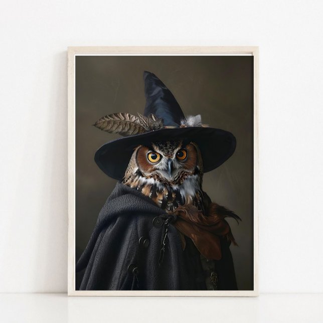 Halloween väggkonst, söt häxa uggla vintage-målnin poster (Skapare uppladdad)