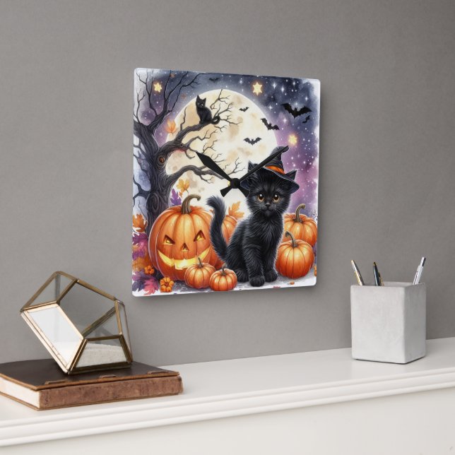 Halloween Väggur med pumpor och svarta katter (Kontor)