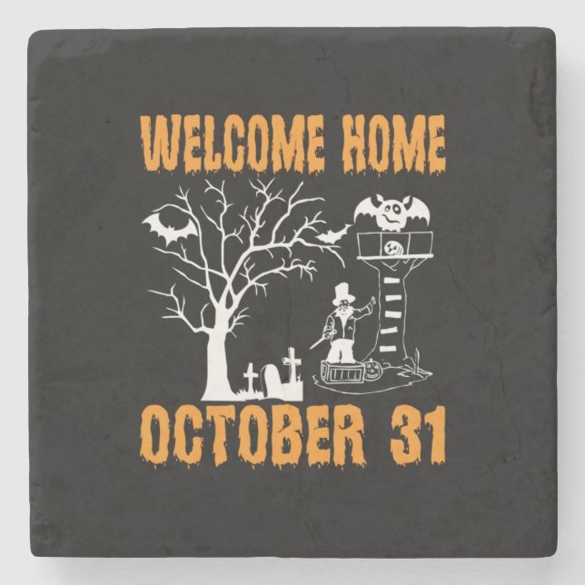 Halloween Välkommen hem oktober födelsedag Stenunderlägg (Framsidan)