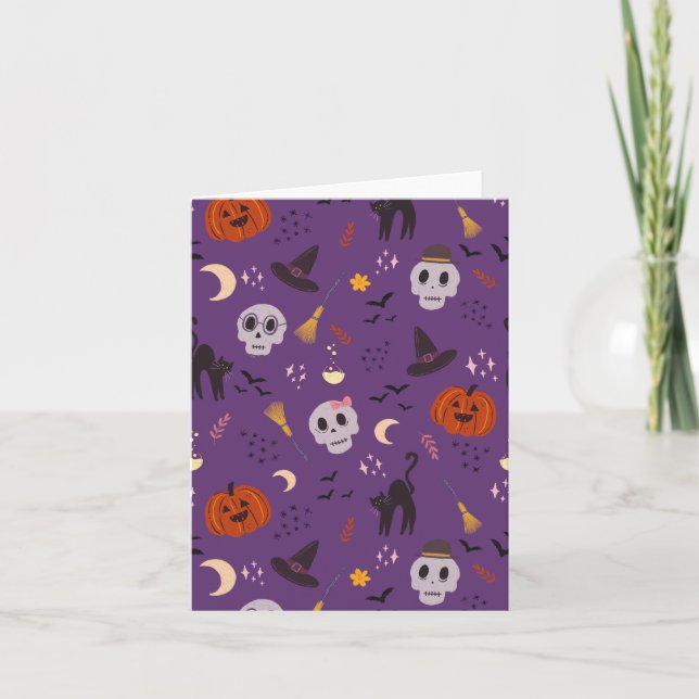Halloween Välkomstkort – Dödskallar, Pumpor & Svar Kort (Framsida)